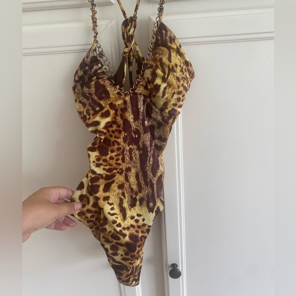 Chain link animal print bathing suit